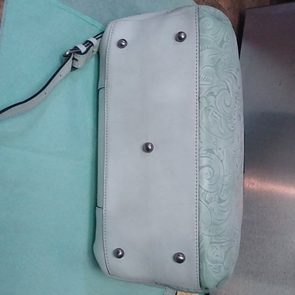 Patricia Nash White Wax Tool Fiora Satchel Purse, Mint - Picture 6 of 11